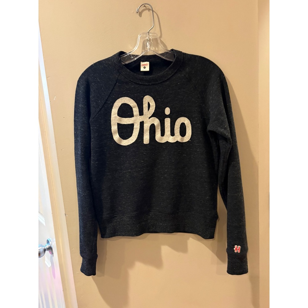 Homage Ohio Graphic Sweatshirt Womens XS Charcoal Gray Heather Raglan Pullover